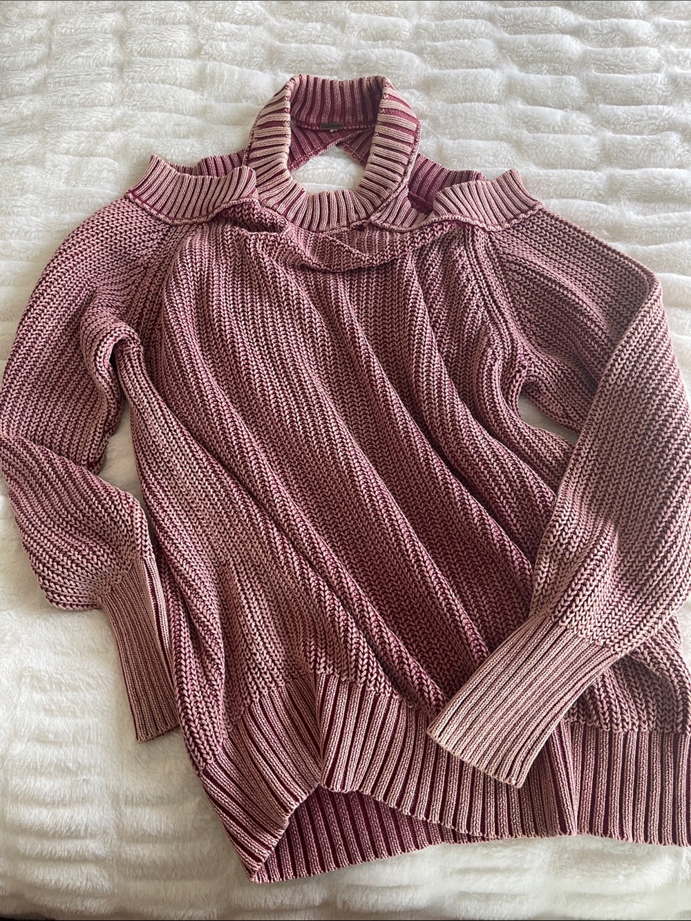 Free People Dusty Rose Cold-Shoulder Knit Sweater